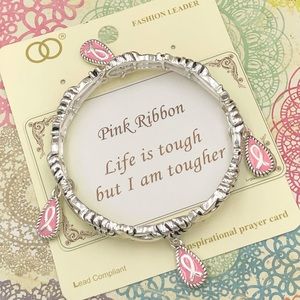 LIFE IS TOUGH Breast Cancer Pink Ribbon Bracelet